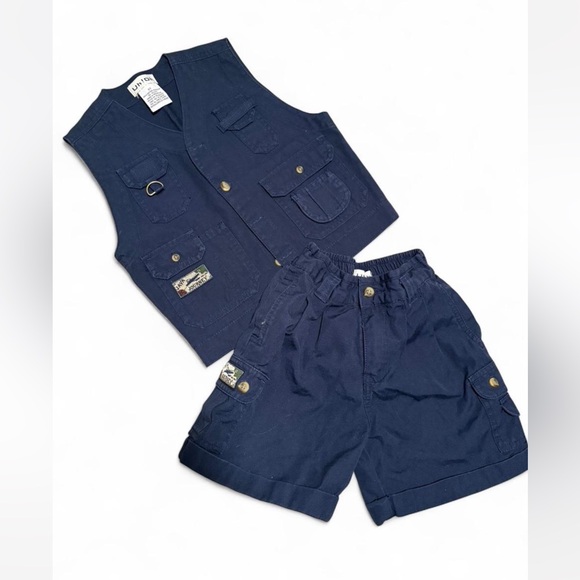 Vintage 90’s Navy Blue Vest and Shorts Set